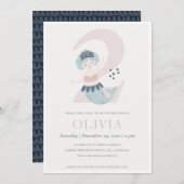 可愛いリトルピンクブルーマーメイド2nd誕生日招待状 サンキューカード (正面/裏面)