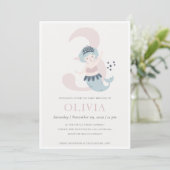 可愛いリトルピンクブルーマーメイド3歳の招待状 サンキューカード (スタンド正面)