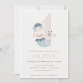 可愛いリトルピンクブルーマーメイド4th誕生日招待状 サンキューカード (正面)