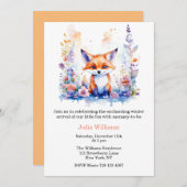 可愛いリトルフワフワベビーキツネフローラベビーシャワー 招待状 (正面/裏面)