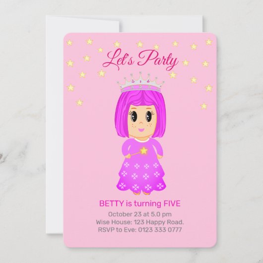 可愛いリトルプリンセス&スターオンライトピンク 招待状 (正面)