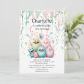 可愛いリトルモンスターズガールの誕生日 招待状 (スタンド正面)