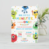 可愛いリトルモンスターズ少年1歳カラフル誕生日 招待状 (スタンド正面)
