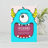 可愛いリトルモンスターマッシュブルーをテーマにした誕生日パーツ 招待状 (スタンド正面)
