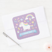 可愛いリトルユニコーンガールズ誕生日デコールシール スクエアシール (封筒)