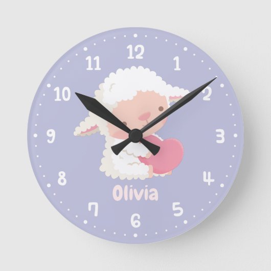 可愛いリトルラムハグハートキッズルームデコール ラウンド壁時計 (正面)