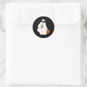 可愛いリトル幽霊コーヒーハロウィーン不気味 ラウンドシール (バッグ)