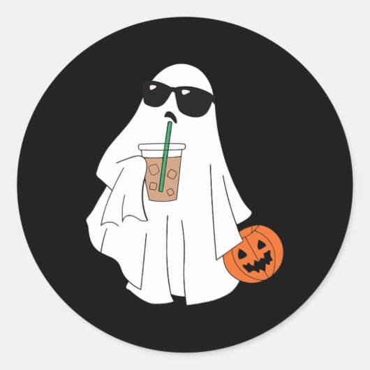 可愛いリトル幽霊コーヒーハロウィーン不気味 ラウンドシール (正面)