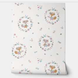 可愛いリトル秋キツネとフラワークリーム 壁紙