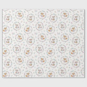 可愛いリトル秋キツネに柔らかい色の花 ラッピングペーパー (フラット)