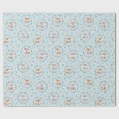 可愛いリトル秋キツネに柔らかい色の花 ラッピングペーパー (フラット)