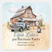 可愛いリトル農家3rd誕生日パーティーありがとう スクエアシール (正面)