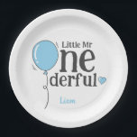 可愛いリトルMr.オネダーフルブルーカスタム ペーパープレート<br><div class="desc">Onederful氏の最初の誕生日紙プレートは、男の赤ちゃんの最初の誕生日パーティーに最適！</div>