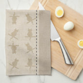 可愛いリネンモノグラムのの猫おもしろいタオル キッチンタオル (四つ折り)