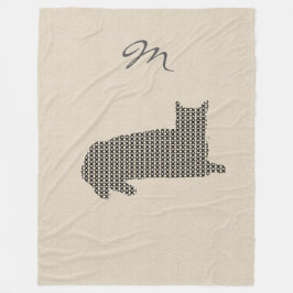 可愛いリネンルックブラックキャットモノグラムブランケット フリースブランケット