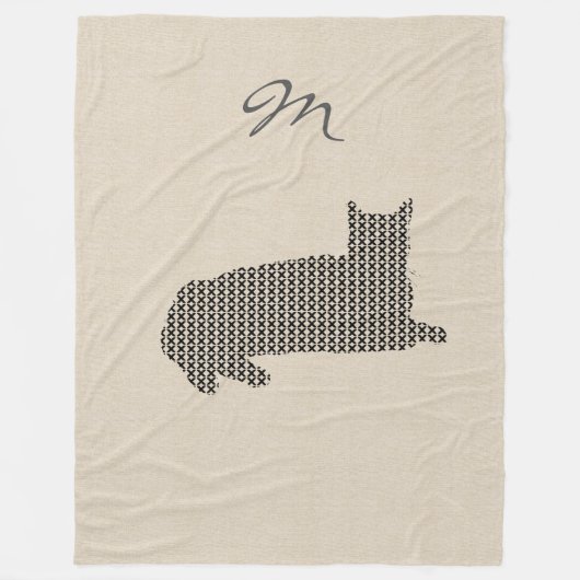 可愛いリネンルックブラックキャットモノグラムブランケット フリースブランケット (正面)