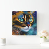 可愛いリンクスのポイントSiameseの顔 スクエア壁時計 (ホーム)