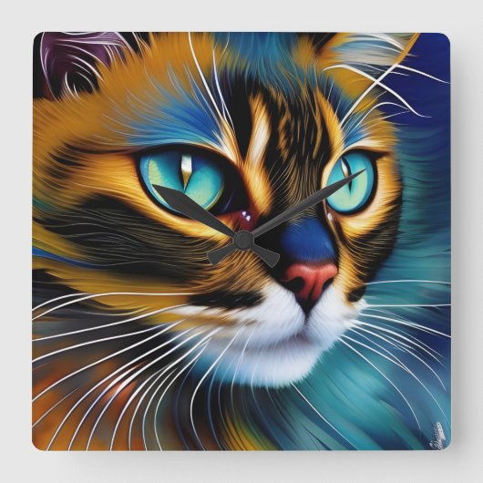 可愛いリンクスのポイントSiameseの顔 スクエア壁時計 (正面)