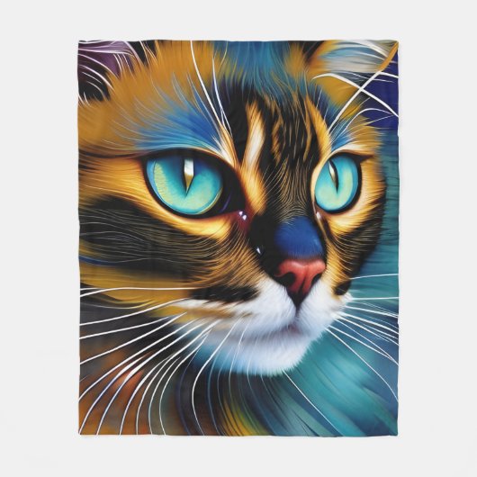 可愛いリンクスのポイントSiameseの顔 フリースブランケット (正面)