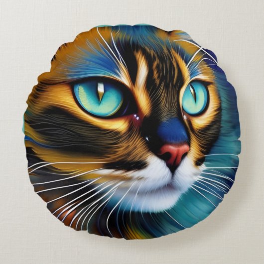 可愛いリンクスのポイントSiameseの顔 ラウンドクッション (正面)