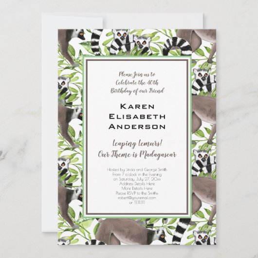 可愛いリングや輪尾羽レムルマダガスカルパーティー 招待状 (正面)