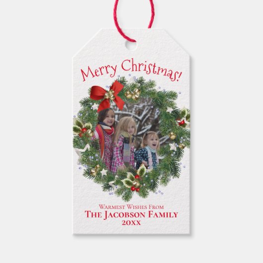 可愛いリースフォトフレームメリークリスマス ギフトタグ (正面)