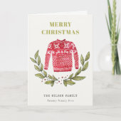 可愛いリービーレッド緑の醜いセーターのクリスマス冬 シーズンカード (正面)