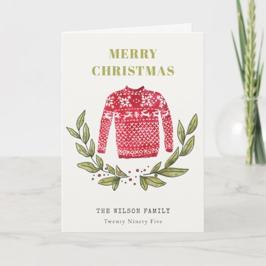 可愛いリービーレッド緑の醜いセーターのクリスマス冬 シーズンカード (正面)