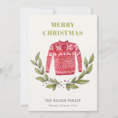 可愛いリービーレッド緑の醜いセーターのクリスマス冬 シーズンカード (正面)