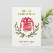 可愛いリービーレッド緑の醜いセーターのクリスマス冬 シーズンカード (スタンド正面)