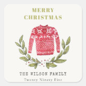 可愛いリービーレッド緑の醜いセーターのクリスマス冬 スクエアシール (正面)