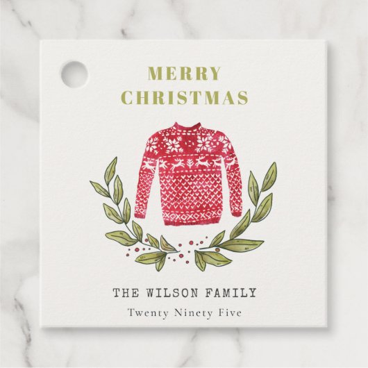 可愛いリービーレッド緑の醜いセーターのクリスマス冬 フェイバータグ (正面)