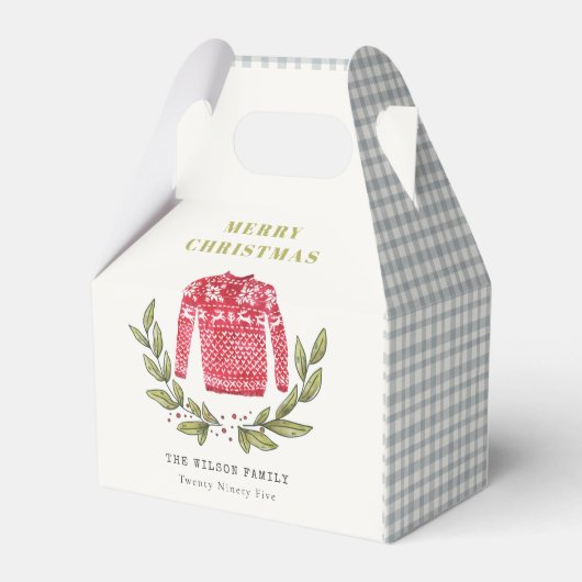 可愛いリービーレッド緑の醜いセーターのクリスマス冬 フェイバーボックス (裏面サイド)