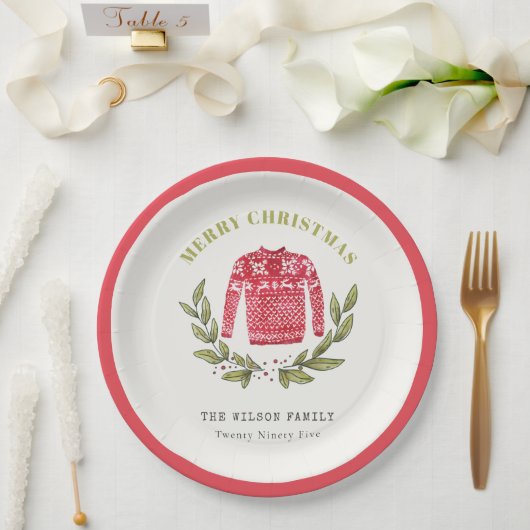 可愛いリービーレッド緑の醜いセーターのクリスマス冬 ペーパープレート (ウェディング)