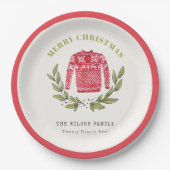 可愛いリービーレッド緑の醜いセーターのクリスマス冬 ペーパープレート (正面)