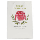 可愛いリービーレッド緑の醜いセーターのクリスマス冬 ミディアムペーパーバッグ (正面)