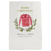 可愛いリービーレッド緑の醜いセーターのクリスマス冬 ミディアムペーパーバッグ (裏面)