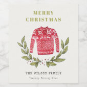 可愛いリービーレッド緑の醜いセーターのクリスマス冬 ワインラベル (シングルラベル)