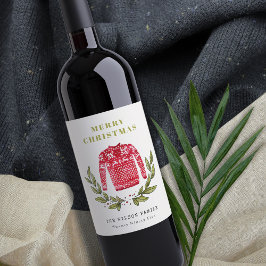 可愛いリービーレッド緑の醜いセーターのクリスマス冬 ワインラベル