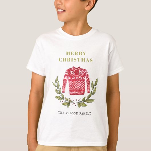 可愛いリービーレッド緑の醜いセーターのクリスマス冬 Tシャツ (正面)