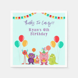可愛いリールモンスターカートゥーンおもしろい誕生日パーティー スタンダードカクテルナプキン