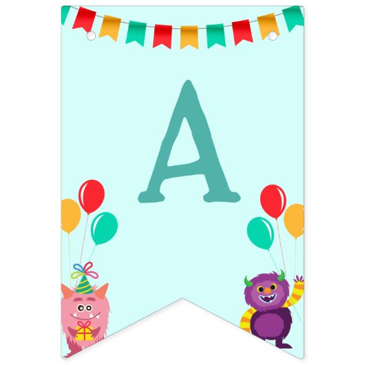 可愛いリールモンスターカートゥーンおもしろい誕生日パーティー バンティングフラッグ (第2の旗)