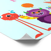 可愛いリールモンスターカートゥーンおもしろい誕生日パーティー ポスター (角)