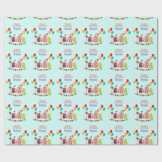 可愛いリールモンスターカートゥーンおもしろい誕生日パーティー ラッピングペーパー (フラット)