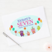 可愛いリールモンスターカートゥーンおもしろい誕生日パーティー 楕円形シール (封筒)