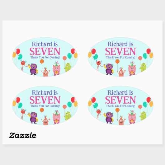 可愛いリールモンスターカートゥーンおもしろい誕生日パーティー 楕円形シール (シート)