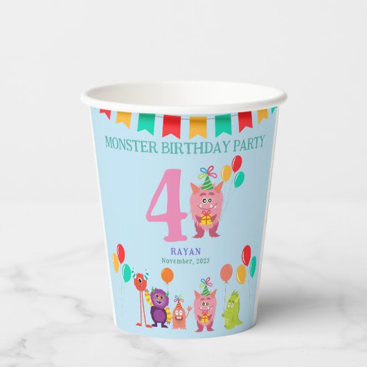 可愛いリールモンスターカートゥーンおもしろい誕生日パーティー 紙コップ (裏面)