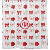 可愛いリ赤と白ボン |白い背景 シャワーカーテン (正面)