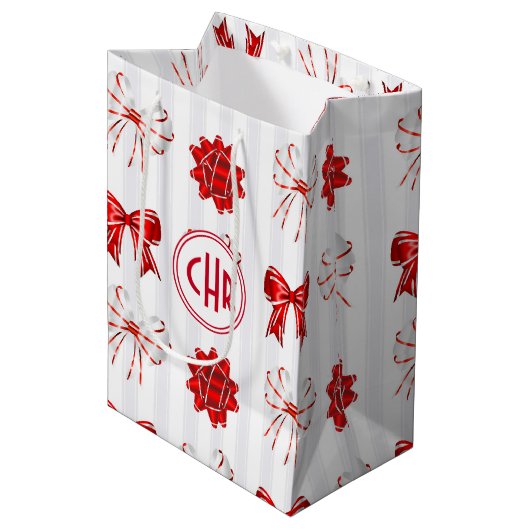 可愛いリ赤と白ボン |白い背景 ミディアムペーパーバッグ (正面アングル)