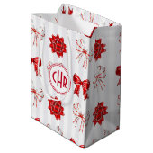 可愛いリ赤と白ボン |白い背景 ミディアムペーパーバッグ (裏面アングル)